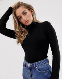 ASOS DESIGN turtleneck rib long sleeve bodysuit in black   ASOS at Asos